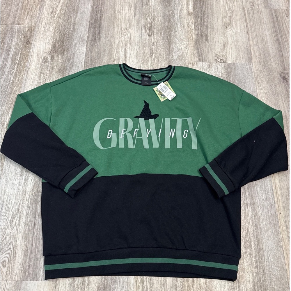 Wicked Defying Gravity BoxLunch Green Black Colorblock Sweatshirt XL New